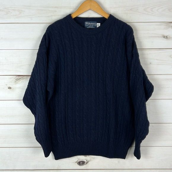 Vintage Burberrys Scotland Cable Knit Crew Wool Sweater Jumper Medium Scotland - Picture 1 of 6